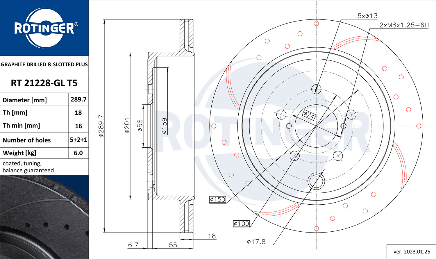 ROTINGER Féktárcsa, mind RT21228-GLT5_ROT